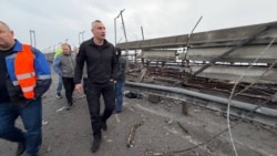 Kyiv Mayor Vitali Klitschko visited the Southern Bridge over the Dnieper River in the capital after it was damaged in a Russian air attack on October 27.