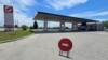 A closed gas station in Yevpatoria, on Ukraine's Russian-occupied Crimean Peninsula on June 11. 