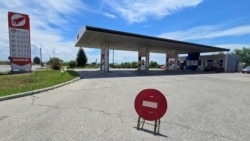 A closed gas station in Yevpatoria, on Ukraine's Russian-occupied Crimean Peninsula on June 11. 