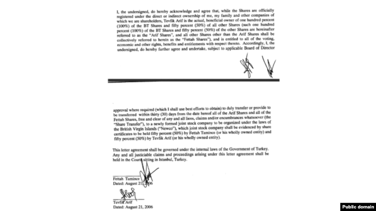 Документ, представляемый как секретное соглашение между Феттахом Таминдже и Тевфиком Арифом. Скриншот сайта theblacksea.eu.