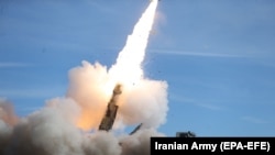 A Sayyad 2 missile is fired during drills in an undisclosed location in Iran on November 5.