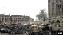 The site of the bomb attack near the Justice Ministry in central Baghdad