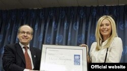 Russian tennis star Maria Sharapova (right) became a Goodwill Ambassador for the United Nations Development Programme in 2007.