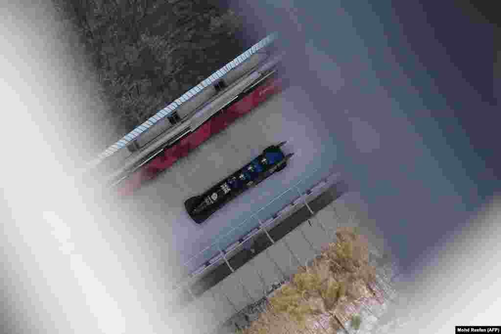 Bobsleigh: Lamin Deen, Andrew Matthews, Toby Olubi and Ben Simons of Great Britain take part in a training session for the men's 4-man bobsleigh during the Pyeongchang 2018 Winter Olympic Games, at the Olympic Sliding Centre in Pyeongchang on February 21, 2018.