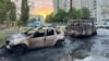 A view shows damaged vehicles at the site of a recent military strike that Russian authorities blamed on Ukraine in a location given as Belgorod in a handout image released on May 11 by the governor of the Belgorod region.