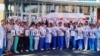 Staff at a perinatal facility in Cheboksary demonstrate in support of Elina Sushkevich on July 2.