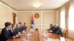 Nagorno-Karabakh -- Bako Sahakian, the Karabakh president, meets with the U.S., Russian and French co-chairs of the OSCE Minsk Group, Stepanakert, October 16, 2019.