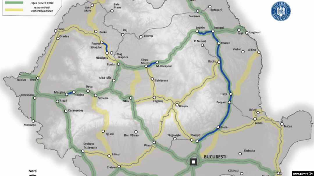 Noile autostrăzi sunt atât de noi încât se găsesc numai în hârtii - cum este harta de mai sus legată de PNRR. Ea include și autostrăzile vechi - București-Pitești (pre-1989) și Autostrada Soarelui (2003-2004), dar și sfertul din autostrada Bechtel, începută acum 20 de ani. 