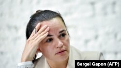 Svetlana Țihanovskaia a fost nevoită să plece din țară după scrutinul din 9 august și se află în Lituania