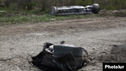 Nagorno-Karabakh - Fragments of an unexploded rocket fired by Azerbaijani forces from a Russian-made Smerch multiple-launch system on a road in southeastern Karabakh, 5Apr2016.