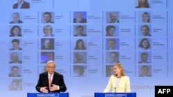 European Commission President-elect Jean-Claude Juncker unveils the list of the new European commissioners during a press conference in Brussels on September 10.