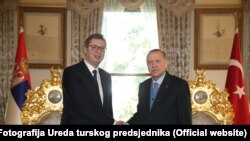 Predsjednik Turske Redžep Tajip Erdogan (L) predsjednik Turske Aleksandar Vučić u predsjedničkoj palači u Istanbulu, 29. januar 2018.