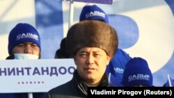 Sadyr Japarov, Kyrgyz acting Prime Minister and leading presidential candidate, attends an election rally in Tokmok, December 30, 2020.