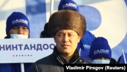 Sadyr Japarov attends an election rally in Tokmok on December 30.
