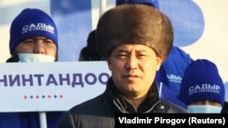 Sadyr Japarov attends an election rally in Tokmok on December 30. A poll that month found that 64 percent of respondents intended to vote for him.