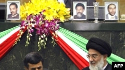 President Mahmud Ahmadinejad (left) is sworn in for a second four-year term at a ceremony in parliament in Tehran on August 5.