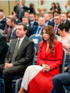 Kryeministri në detyrë, Albin Kurti, ushtruesja e detyrës së presidentit, Albulena Haxhiu, dhe ministri në detyrë i Punëve të Jashtme, Glauk Konjufca. Fotografi nga arkivi. 