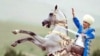 Turkmen President Gurbanguly Berdymukhammedov on an Akhal-teke horse.