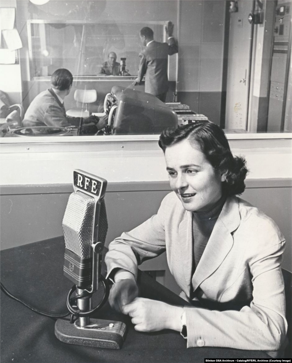 A Hungarian presenter in a Radio Free Europe (RFE) office in Munich, Germany, in 1955. The American radio had begun broadcasting five years earlier, on July 4, 1950.