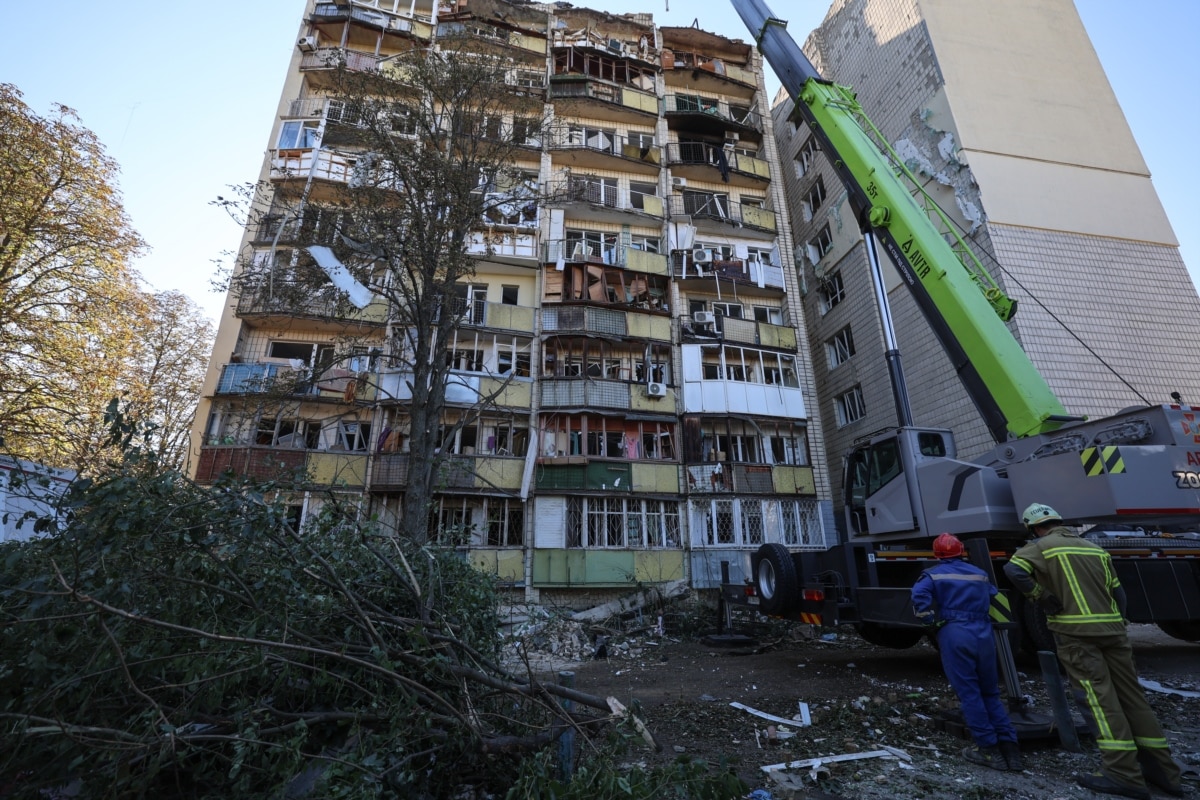 The aftermath of a Russian attack in the Solomianskyi district of Kyiv on August 20, 2026.
