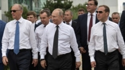 (Left to right:) Russian Security Council Secretary Nikolai Patrushev, President Vladimir Putin, Prime Minister Dmitry Medvedev on a trip to the Krasnodar region last year