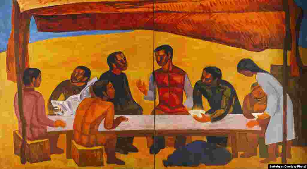 &ldquo;On Virgin Soil, Lunchtime,&rdquo; by Kazakh avant-garde artist Salikhitdin Aitbaev (1938-1994), from the late 1960s or early &#39;70s. The emergence of national identity was first seen in Kazakh art in the 1960s, led by artists like Aitbaev.