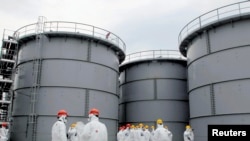 Tanks hold radiation-contaminated water at Tepco's crippled Fukushima nuclear plant (file photo)