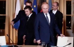 Президент Украины Владимир Зеленский и президент России Владимир Путин во время «нормандского саммита». Париж, 9 декабря 2019 года