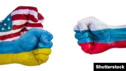 Generic -- Fists with USA, Ukraine and Russia flag