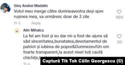 Comentarii la postările lui Călin Georgescu de pe Tik Tok.