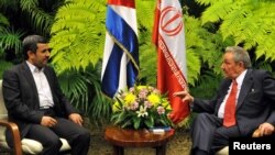 The Iranian vice president's visit comes five months after a visit, pictured here, by Iranian President Mahmud Ahmadinejad (left) in which he met with President Raul Castro in Havana.