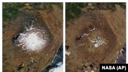 Ghețarul Okjokull, din Islanda, primul care s-a topit ca urmare a schimbărilor climaterice. Poze NASA din septembire1986 și august 2019. 