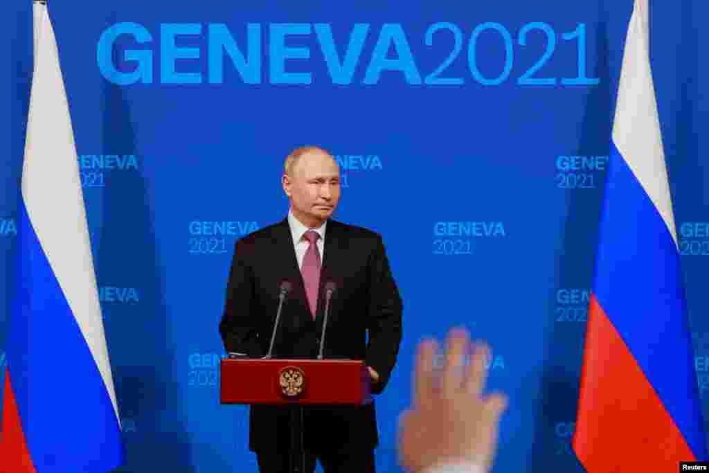 President Vladimir Putin holds a news conference after the U.S.-Russia summit.&nbsp;