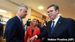 Hašim Tači, Federica Mogherini i Aleksandar Vučić