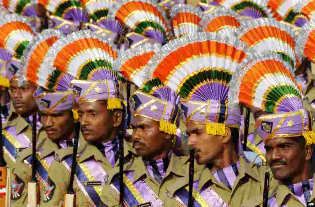 State police march in a ceremonial parade during India's 60th Republic Day celebrations in Hyderabad on January 26th. - Photo by AFP