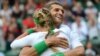 U.K. -- Belarus' Victoria Azarenka (L) and Max Mirnyi celebrate after winning the gold medal of mixed doubles gold medal match of the London 2012 Olympic Games, London, 05Aug2012