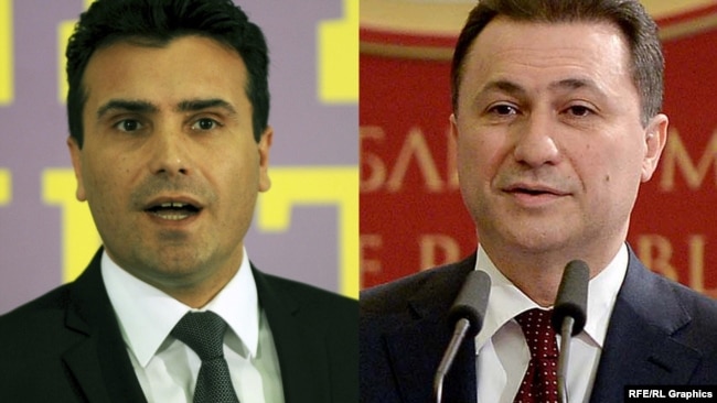 A composite photo of Macedonia's opposition Social Democratic Union leader Zoran Zaev (left) and former Prime Minister Nikola Gruevski