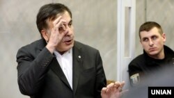 Former Georgian President Mikheil Saakashvili in a courtroom in Kyiv on December 11