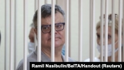 BELARUS - Former Belarusian presidential contender Viktor Babariko (Viktar Babaryka), who was arrested last June on corruption charges, attends a court hearing in Minsk, 6Jul2021