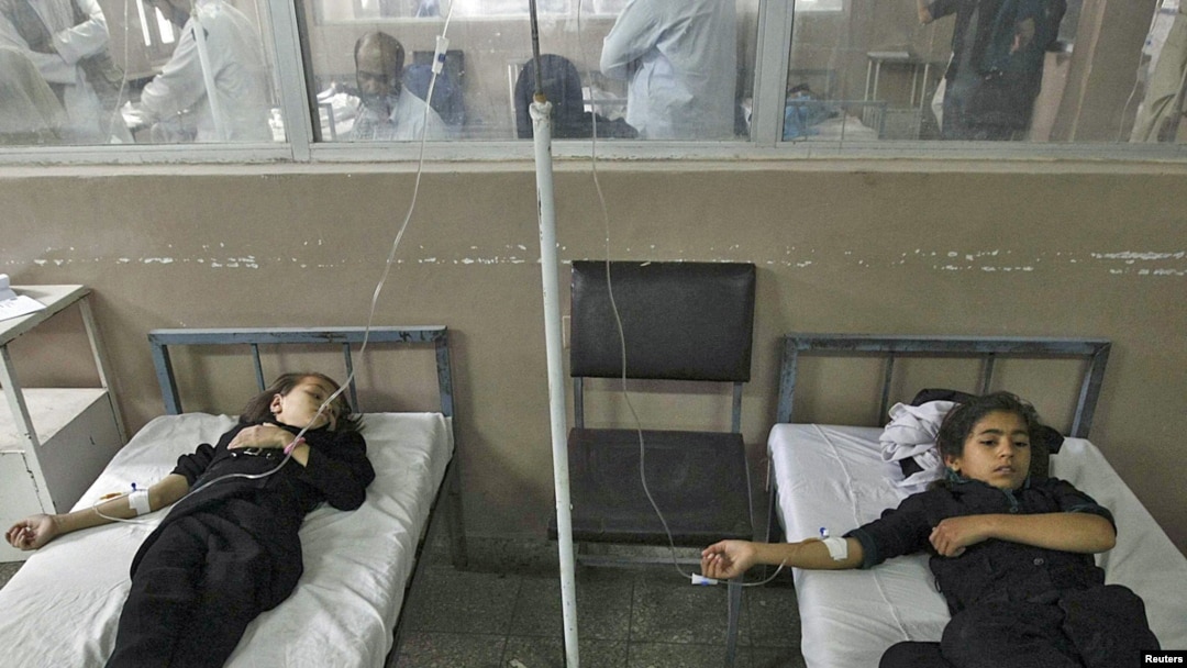 Schoolgirls receive treatment in a Kabul hospital 