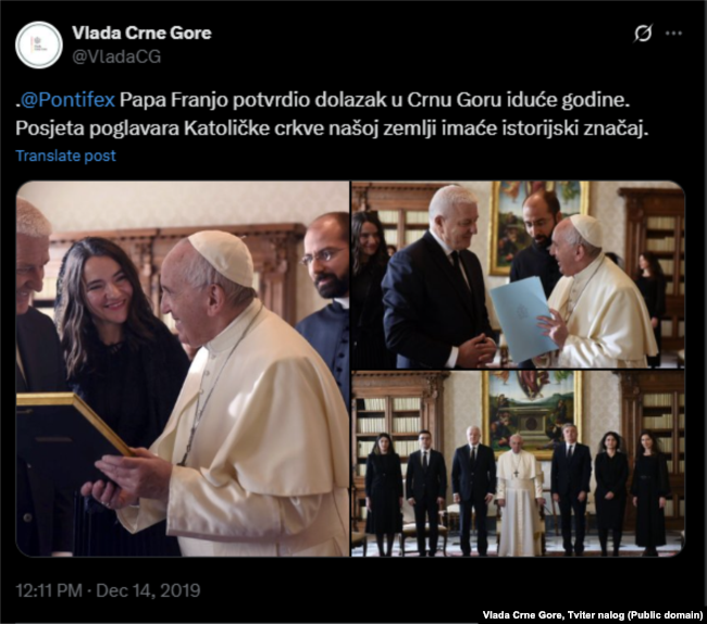 Vlada Crne Gore je decembra 2019. najavila dolazak pape Franja u Crnu Goru tokom 2020. godine