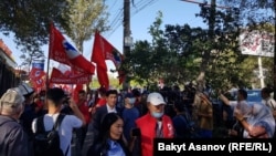 Butun Kyrgyzstan supporters rally in Bishkek on September 7.