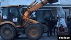 The marble monument was removed from a central square in Presevo.