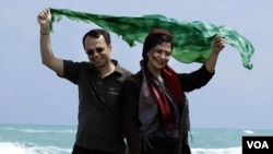 Bahareh Hedayat (right) and her husband Amin Ahmadian pose for a photograph from 2012.