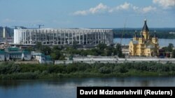 A general view shows the stadium under construction in Nizhny Novgorod in July 12.