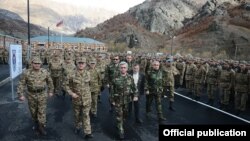 Nagorno-Karabakh - Armenian President Serzh Sarkisian (C) inspects a Karabakh Armenian army unit, 12Nov2013.