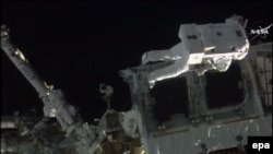 French astronaut Thomas Pesquet is pictured on his first spacewalk, outside the International Space Station on January 13.