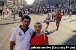 Яўгенія і Павал падчас пратэстаў у Менску у 2020 годзе