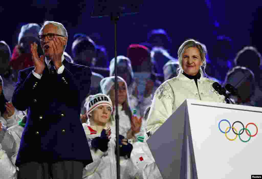 Старшыня Арганізацыйнага камітэту Белай Алімпіяды Джаваньні Маляга і прэзыдэнтка Міжнароднага алімпійскага камітэту Кірсьці Ковэнтры.