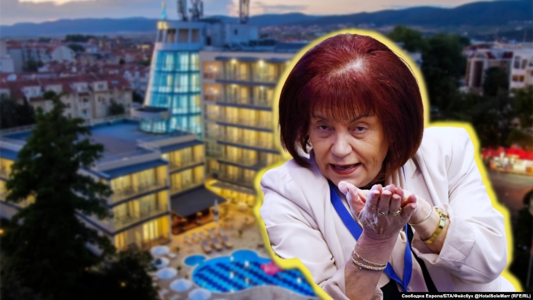 Колаж на Свободна Европа с председателката на Синдиката на българските учители Янка Такева.